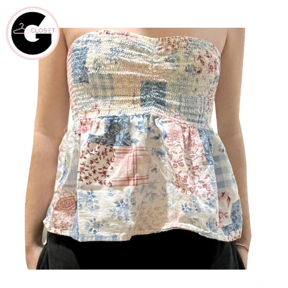 American Eagle Women's Floral Print Bandeau Tube Top Shirt. Large